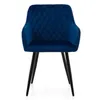 A blue upholstered chair with black legs against a white background. Produktbild-Vorschau