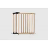 A wooden baby gate with black hardware is displayed against a light gray background. Podgląd zdjęcia produktu