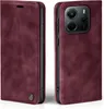 A burgundy flip case for a smartphone is shown from two angles. Produktbild-Vorschau