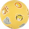 A yellow rubber ball with cartoon animal faces printed on it. Produktbild-Vorschau