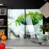 A kitchen counter with a glass cutting board set featuring a botanical print, along with various kitchen items. Náhľad obrázku produktu