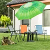 A garden scene with chairs, a table, an umbrella, and a dog on the grass. Voir les images du produit