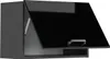 A black high-gloss wall cabinet with the door open, showing a gray interior and a metal handle. Produktbild-Vorschau