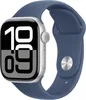 A close-up studio shot of an Apple Watch with a blue band. Produktbild-Vorschau