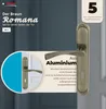 A marketing image showcasing a bronze door handle set, with text highlighting its features and warranty. Produktbild-Vorschau