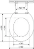 A diagram showing the dimensions of a toilet seat. Produktbild-Vorschau