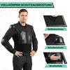 Motorrad-Protektorenjacke an einem Herren mit Detailaufnahmen von Reißverschluss, Schulterschutz und Brustschutz. Produktbild-Vorschau