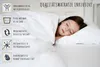 A young girl sleeping peacefully on a mattress, with feature callouts on the left side. Produktbild-Vorschau