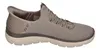 A side view of a tan Skechers slip-on shoe against a white background. Produktbild-Vorschau