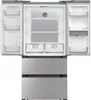 An open refrigerator with its doors extended outwards, showing the interior shelves and drawers. The exterior of the refrigerator is visible at the bottom. Produktbild-Vorschau