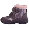 A single purple boot with pink polka dots and pink fur trim is shown against a white background. Produktbild-Vorschau