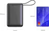 A power bank and a credit card are shown side-by-side with dimensions indicated. Produktbild-Vorschau