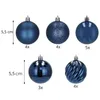 A collection of dark blue Christmas ornaments with different textures and patterns, displayed on a white background with size and quantity indicators. Podgląd zdjęcia produktu