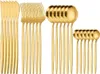 A set of gold-colored cutlery, including knives, forks, and spoons, arranged neatly. Produktbild-Vorschau