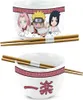 Two Naruto Shippuden ramen bowls with chopsticks, one showing characters and the other with Japanese writing. Podgląd zdjęcia produktu