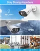 Collage of images showing a security camera in different environments and highlighting its features. Produktbild-Vorschau