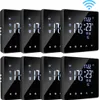 A grid of eight smart thermostats with digital displays. Podgląd zdjęcia produktu