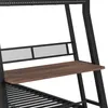 A close-up view of a bunk bed with a desk and mesh backing. Voir les images du produit