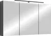 A three-door mirrored cabinet with a black LED light strip above it, set against a white background. Náhled obrázku produktu