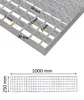 A close-up view of a metal grate with dimensions indicated, and a separate illustration showing the overall dimensions of the grate. Náhled obrázku produktu