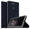 A dark blue flip case for a smartphone is shown, with the phone inside and its screen displaying the time. Podgląd zdjęcia produktu