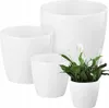 Three white planters of varying sizes are displayed against a white background. The smallest planter contains a peace lily plant. Produktbild-Vorschau