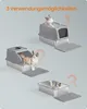 Three different configurations of a cat litter box system are shown, each with a cat interacting with it. Produktbild-Vorschau