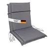 A gray chair cushion with a white band displaying the German flag and text. Produktbild-Vorschau