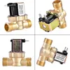 A collage of four images showing different angles of a brass solenoid valve. Podgląd zdjęcia produktu
