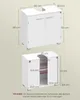 Diagrams showing the dimensions of a white bathroom vanity cabinet with a sink cutout. Produktbild-Vorschau