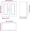 Diagrams showing the dimensions of a cabinet. Anteprima dell’immagine prodotto