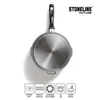 A frying pan viewed from the bottom, with icons indicating its features and compatibility. Anteprima dell’immagine prodotto