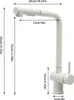 A white kitchen faucet with dimensions indicated by measurement lines and text. Produktbild-Vorschau