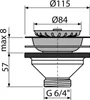 A technical drawing with dimensions of a sink drain valve. Produktbild-Vorschau