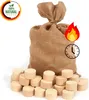 A bag of wood pellets and a pile of wood pellets. Voir les images du produit