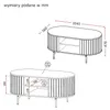 Diagrams showing the dimensions of an oval coffee table with shelves. Produktbild-Vorschau