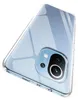 A clear phone case is shown from a diagonal angle, highlighting its transparent design and camera cutout. Produktbild-Vorschau