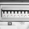 A close-up view of a white electrical distribution box with multiple circuit breakers. Náhled obrázku produktu