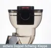 A close-up view of the top part of a slow juicer, focusing on the feeding chute and a black mechanism with a red button. Produktbild-Vorschau
