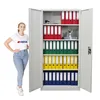 A woman stands next to an open metal cabinet filled with binders. Produktbild-Vorschau