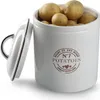 A white ceramic potato storage crock with a lid, filled with potatoes. Produktbild-Vorschau