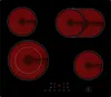 A black electric stovetop with four heating elements, two of which are illuminated red. Produktbild-Vorschau