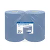 Two rolls of blue paper towels are shown, wrapped in plastic, with a product label in the foreground. Produktbild-Vorschau