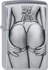 A close-up, front-facing view of a Zippo lighter with an embossed design of a woman's posterior in lingerie. Podgląd zdjęcia produktu