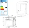 An energy efficiency label and a diagram of an oven cavity and an oven. Produktbild-Vorschau