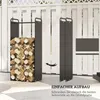 A firewood rack is shown in two stages of assembly, with text indicating easy assembly. Produktbild-Vorschau