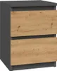 A front view of a two-drawer nightstand with a dark gray frame and wood-effect drawer fronts. Produktbild-Vorschau