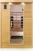 A front view of a wooden infrared sauna cabin with a glass door. Produktbild-Vorschau