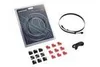 A collection of computer hardware accessories, including LED strips, cable management clips, and a clamp, laid out on a white background. Produktbild-Vorschau