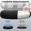 Close-up of a chair cushion with a demonstration of its foam density and support. Produktbild-Vorschau